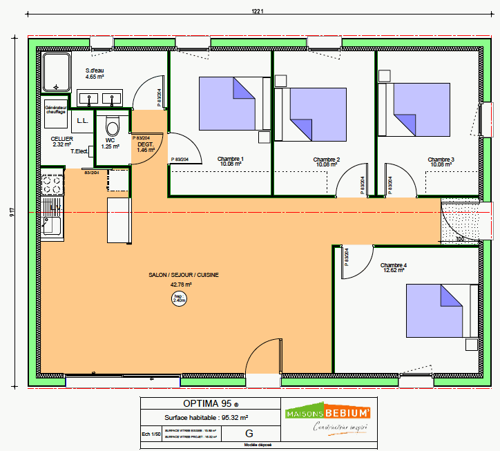 plan-maison-plain-pied-95-m2-4-chambres-prix-cle-en-main-bioclimatique-Optima-95-Maisons BEBIUM