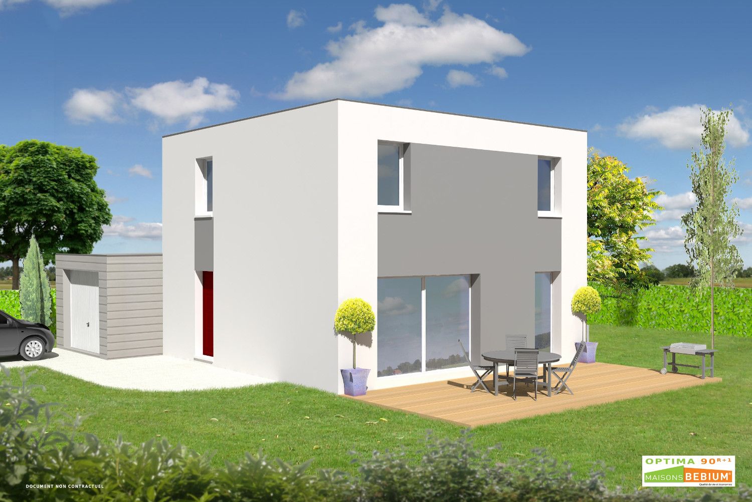 Plan-maison-a-etage-90-m2-3-chambres-prix-cle-en-main-Optima-90-R1-Bioclimatique-Maisons-Bebium